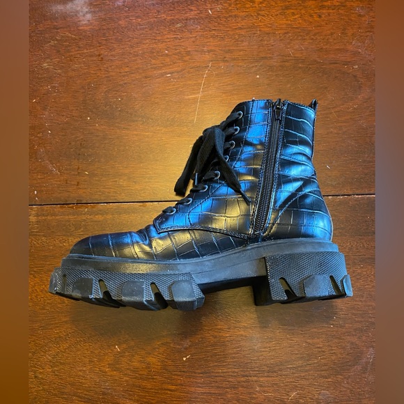 Nine West Crocodile Lug Combat Boot in Black - Picture 8 of 8